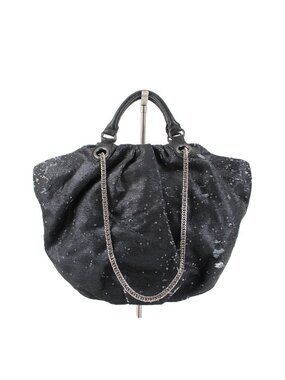 Or Yany Purse 19x10x6 Black Silver Sequin Shoulder Strap Two Handle Strap Purse